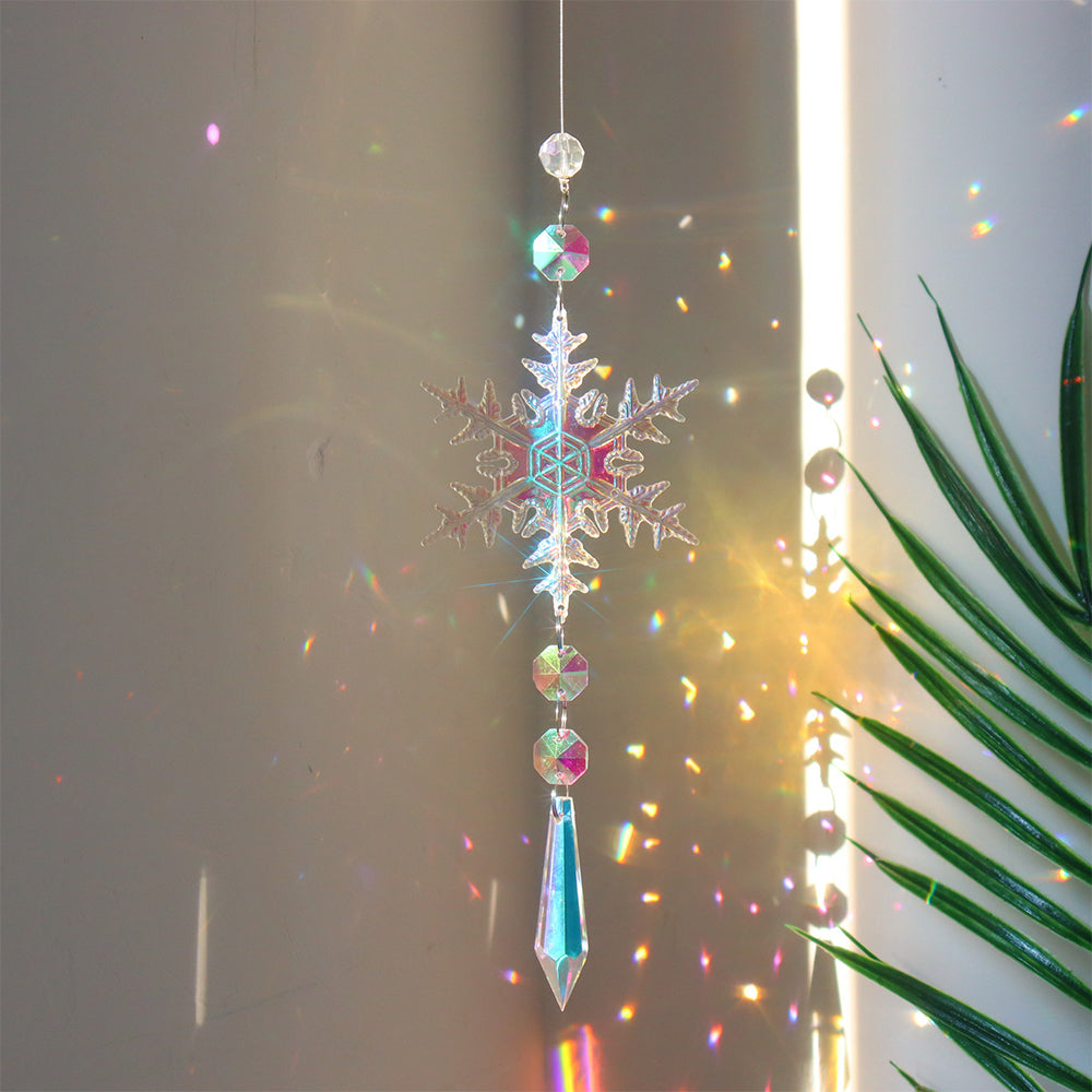 Christmas Limited Edition Rainbow Crystal Light and Shadow Snowflake Pendant - 4pcs