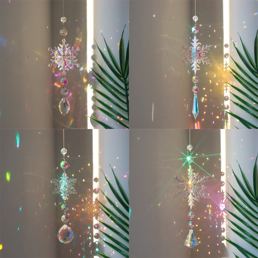 Christmas Limited Edition Rainbow Crystal Light and Shadow Snowflake Pendant - 4pcs