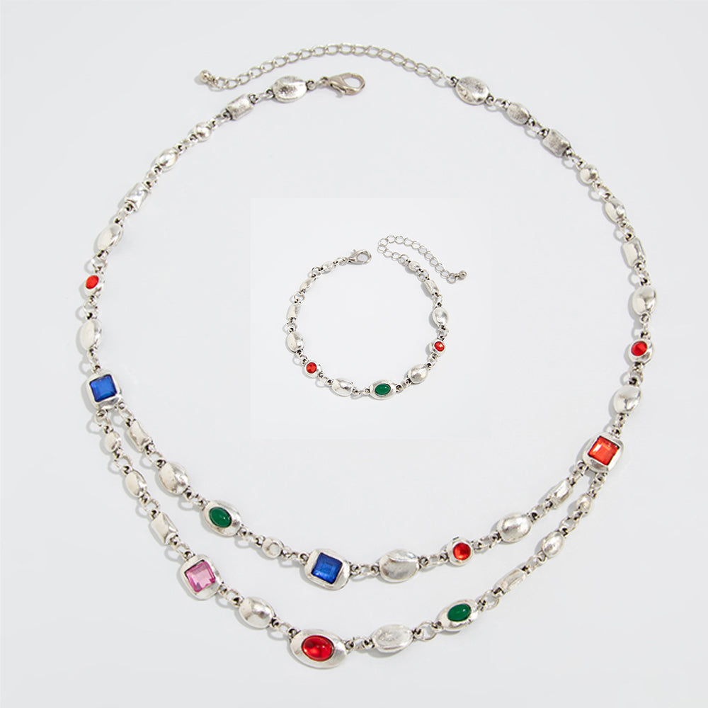 Color Gemstone Acrylic Necklace & Bracelet Set 9764