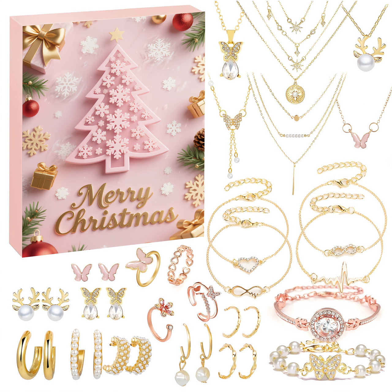 Christmas Jewelry Gift Countdown 24 Grid Calendar Advent Necklace Blind Box