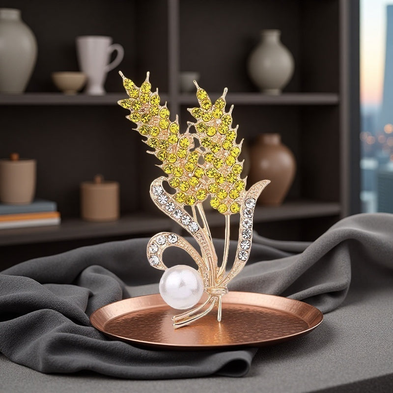 Golden Wheat Pearl Crystal Brooch 9769