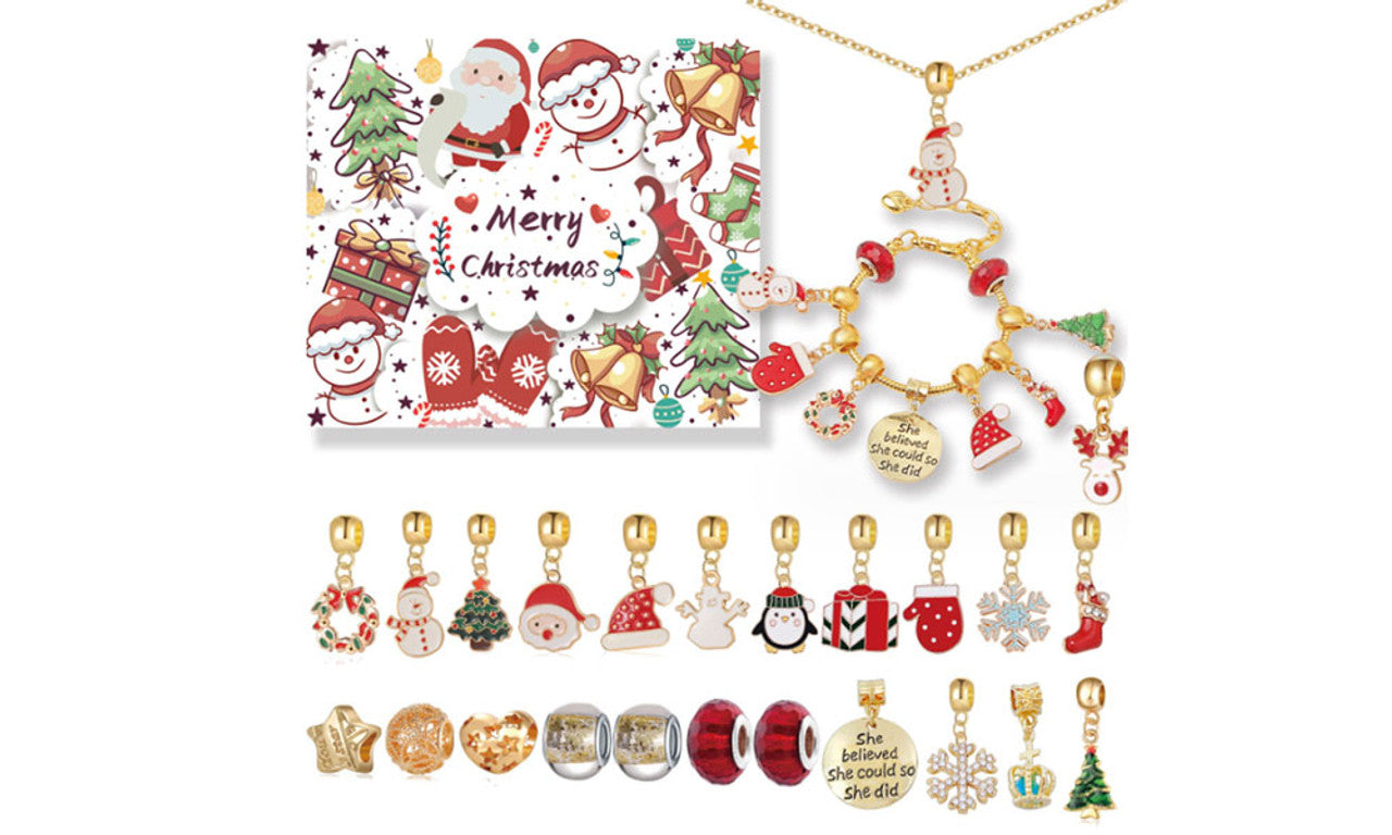 Golden XMAS 24 Days Fall A Few Calendar Gift Box Set DIY Beading Necklace
