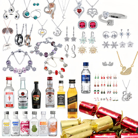 Luxury Christmas Crackers with Mini Spirits & Jewelry – Perfect Holiday/Party Gift Set