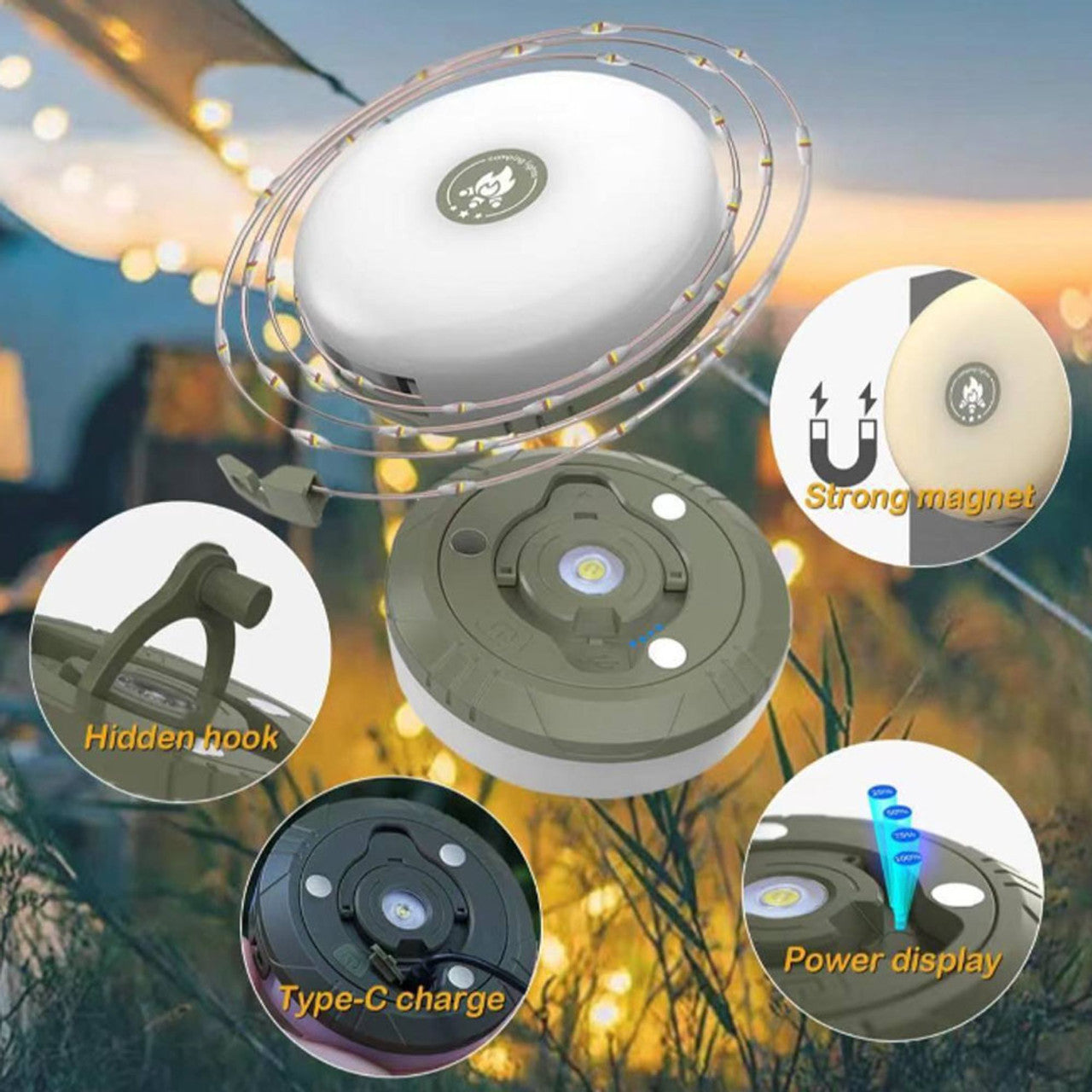 Rechargeable multi-stage adjustable tent camping atmosphere light string