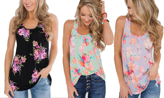 Women's Sleeveless Floral Print Tank Top – Casual Summer Loose Fit Vest Blouse 5087