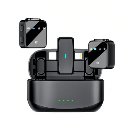 K32 wireless microphone with charging box for iPhone, iPad, Android, USB C lavalier microphone with noise reduction for professional recording