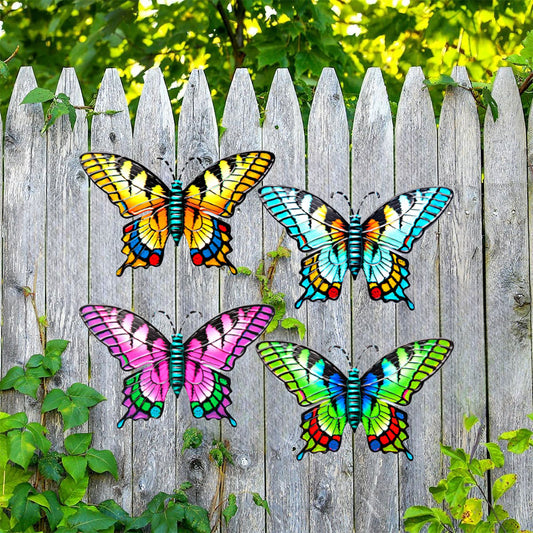 4 Pcs Outdoor Butterfly Wall Decor Metal Butterfly Wall Art Decorartion for Yard Fence Garden Patio