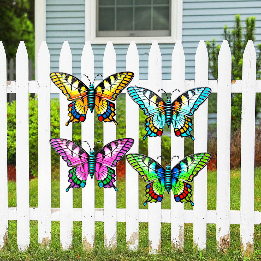 4 Pcs Outdoor Butterfly Wall Decor Metal Butterfly Wall Art Decorartion for Yard Fence Garden Patio