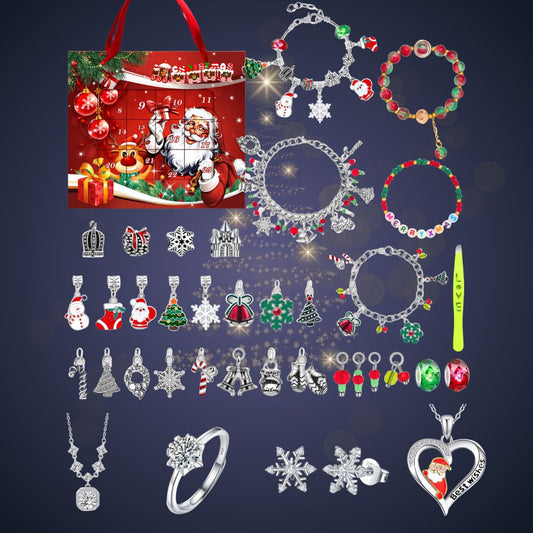 Festive Advent Calendar Bracelet Featuring Moissanite Stone Jewelry Pieces