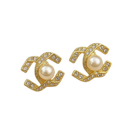 French Chic Pearl Crest Crystal Earrings 9768