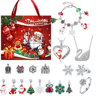 Festive Advent Calendar Bracelet Featuring Moissanite Stone Jewelry Pieces