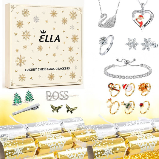 Pack of 6 10-Inch Luxury Christmas Crackers – Moissanite Jewelry & Festive Gift Set for Him & Her