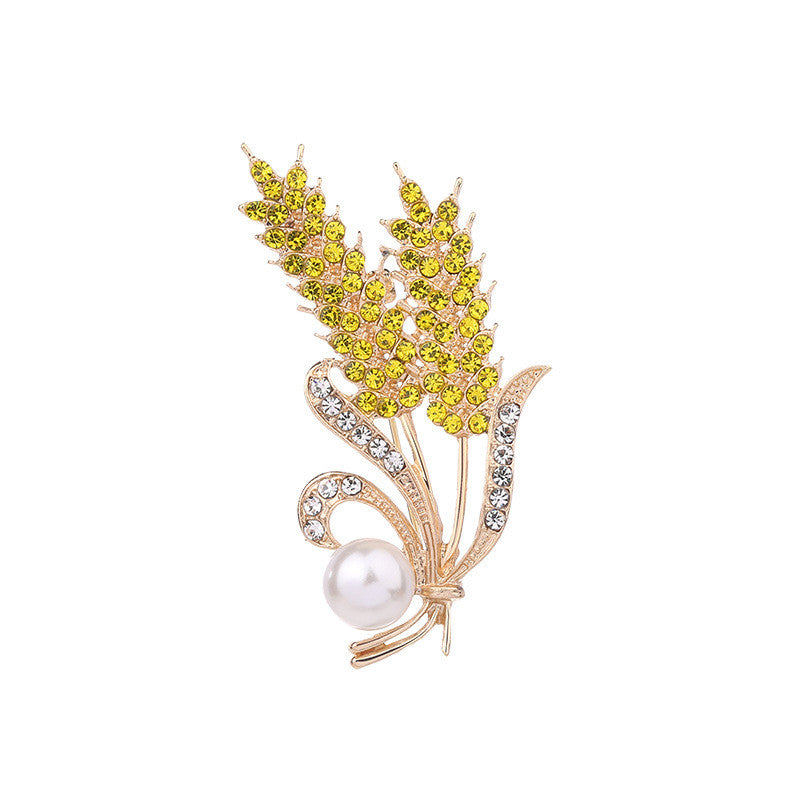 Golden Wheat Pearl Crystal Brooch 9769