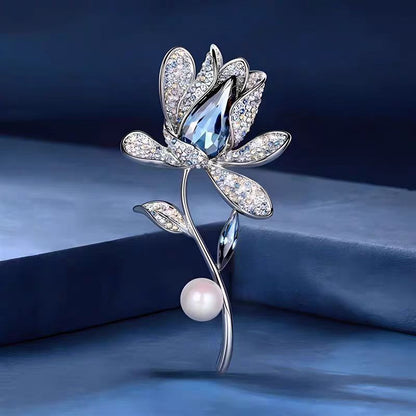 T-Serene Orchid Austrian Crystal & Pearl Brooch 9751
