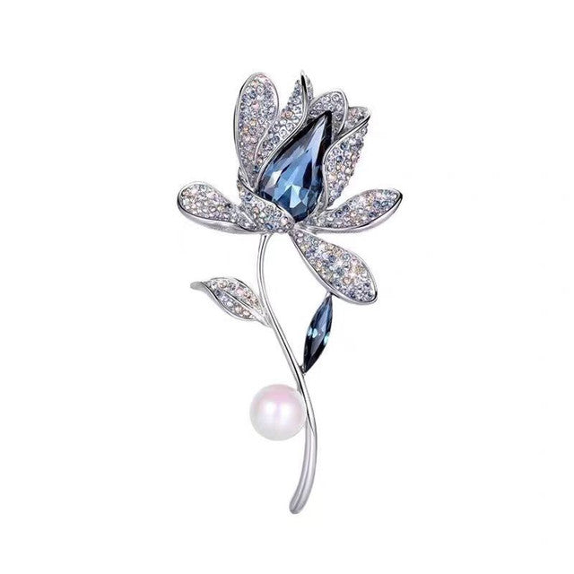 T-Serene Orchid Austrian Crystal & Pearl Brooch 9751