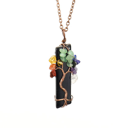 Natural Stone Irregular Crystal Bar Amethyst Tree of Life Crushed Gemstone Pendant Necklace