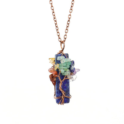 Natural Stone Irregular Crystal Bar Amethyst Tree of Life Crushed Gemstone Pendant Necklace