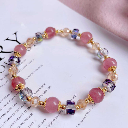 Strawberry Quartz Bracelet – Minimalist, Fashionable, Light Luxury, Niche Design, Bracelet