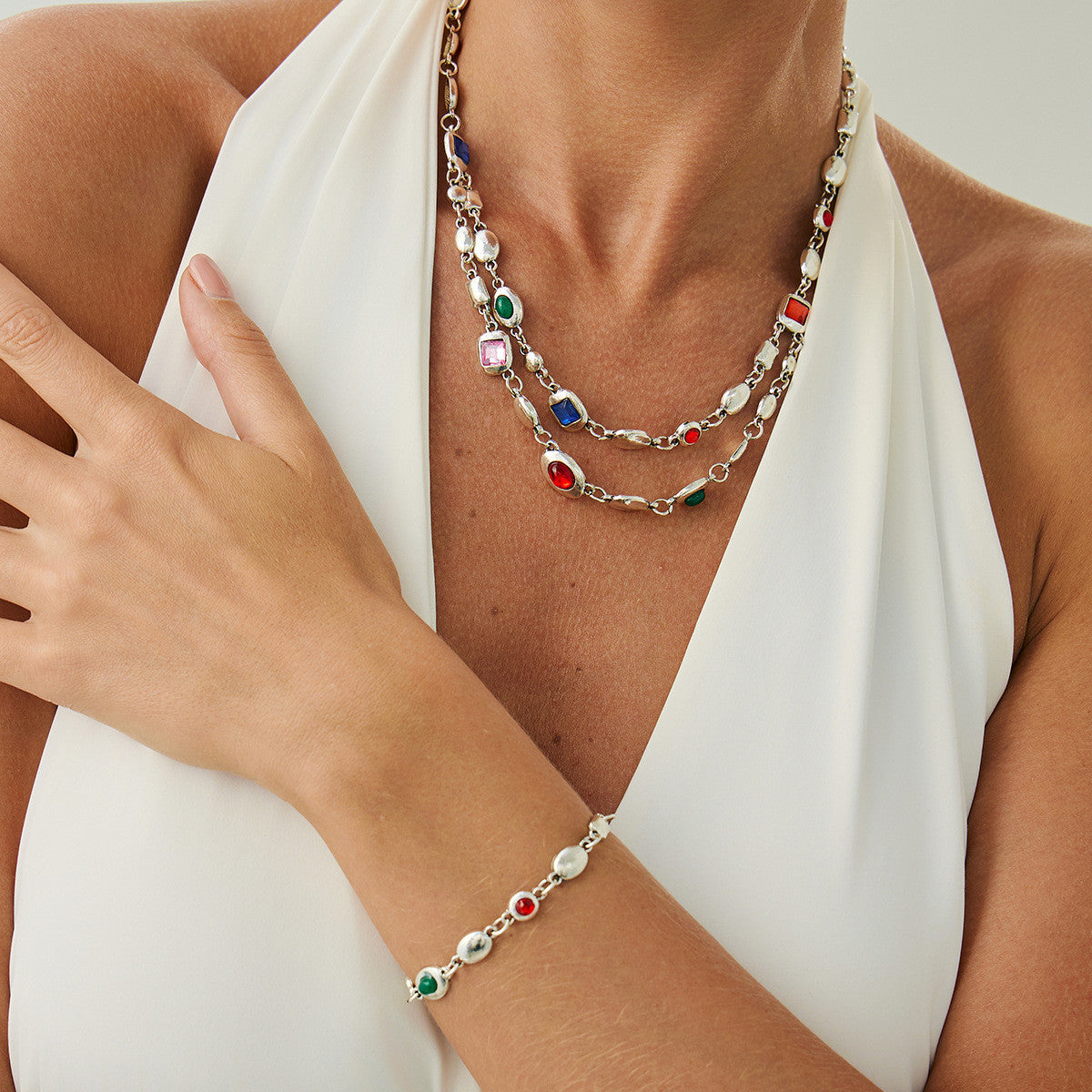 Color Gemstone Acrylic Necklace & Bracelet Set 9764