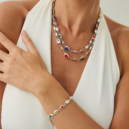 Color Gemstone Acrylic Necklace & Bracelet Set 9764