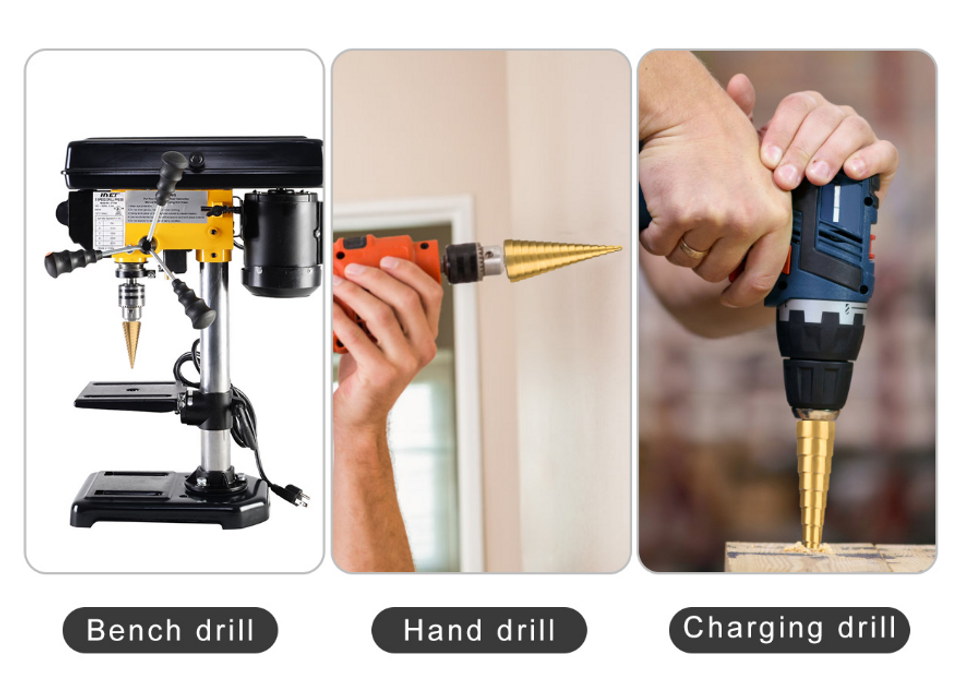 Step Drill 3-12/4-12/4-20 HSS Straight Groove Step Drill Bit Titanium Coated Hole Cutter, Cone Drill Pieces 3pcs