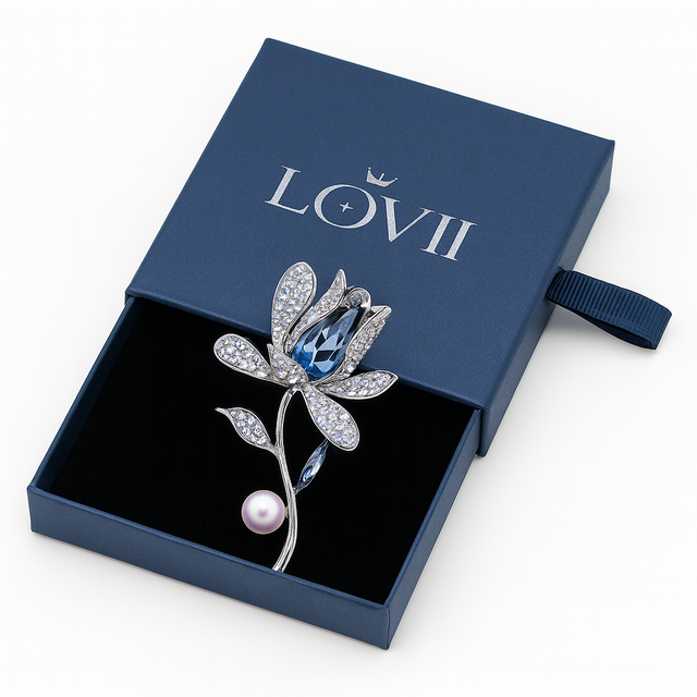 T-Serene Orchid Austrian Crystal & Pearl Brooch 9751