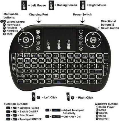 2.4G Mini wireless Keyboard remote with touchpad