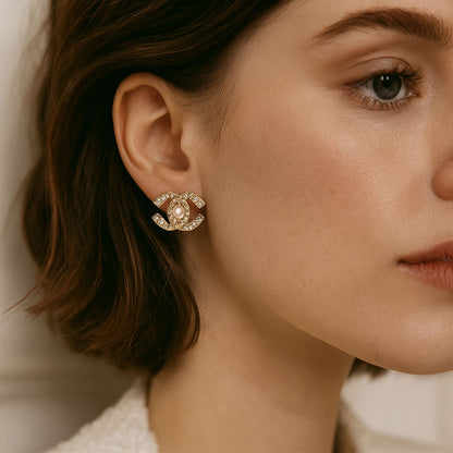 French Chic Pearl Crest Crystal Earrings 9768